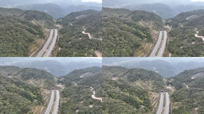 森林高速公路隧道航拍山峰隧道山脉森林道路