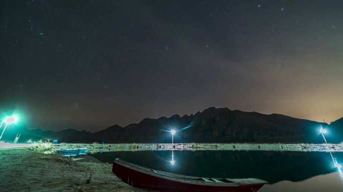 河北易水湖小船星空月升延时摄影