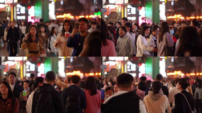 重庆夜晚逛街人流美女升格慢动作