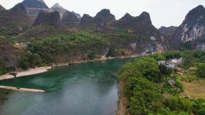 桂林山水漓江自然风光喀斯特地貌航拍