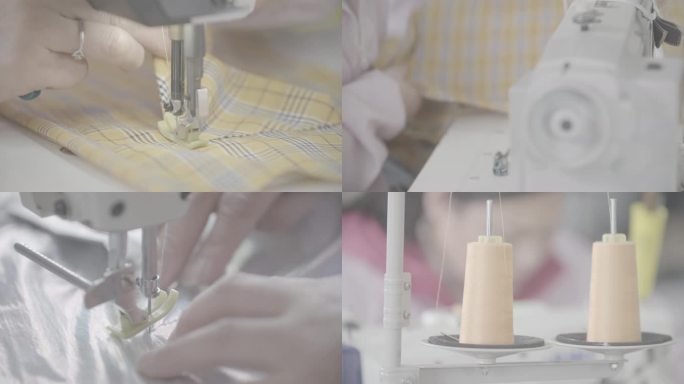服装厂缝纫机走线缝制生产细节