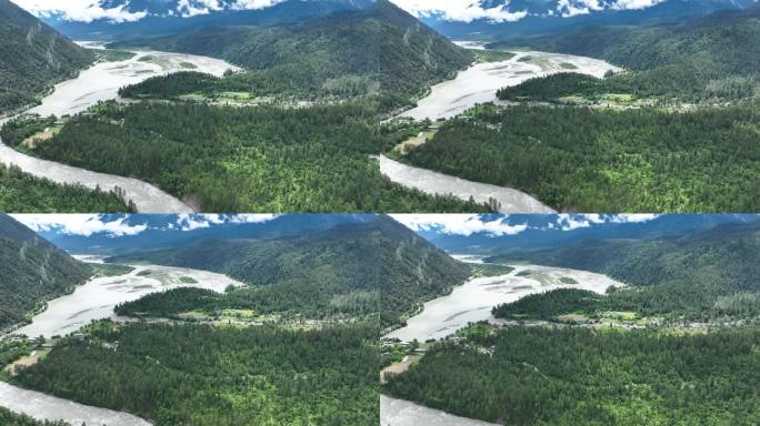 航拍藏域小江南大山大河森林湖泊雪山4K