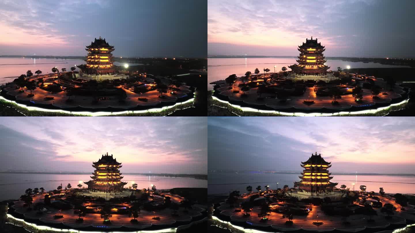 苏州阳澄湖重元寺夜景航拍