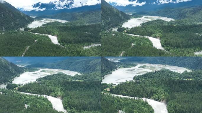 航拍藏域小江南大山大河森林湖泊雪山4K