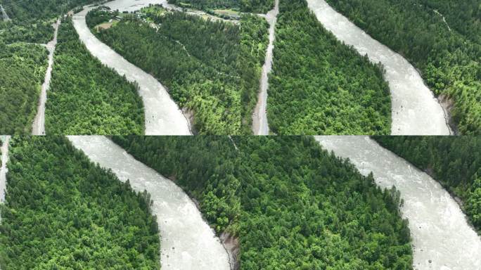 航拍藏域小江南大山大河森林湖泊雪山4K