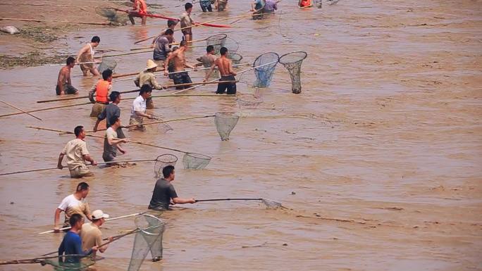 高清4k 航拍 黄河捞流鱼