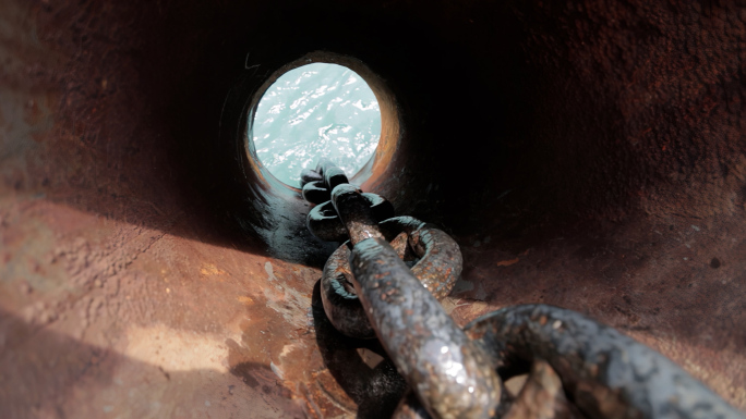 船舶抛锚 抛锚船 锚链 铁链 钢索