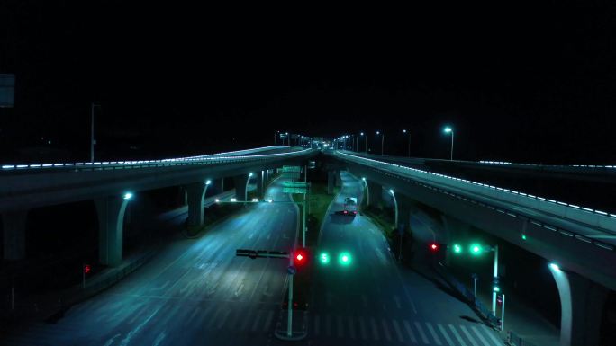 航拍济宁高架桥夜景
