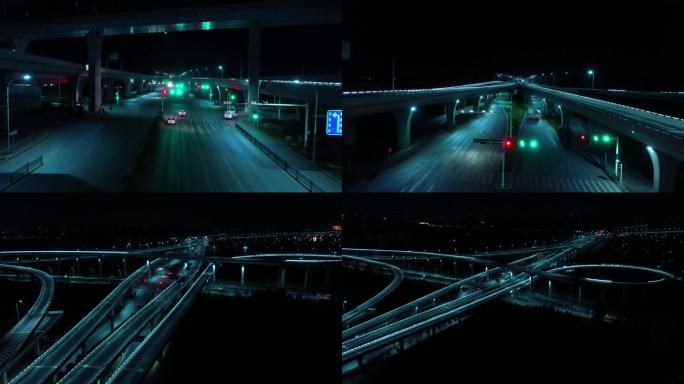 航拍济宁高架桥夜景