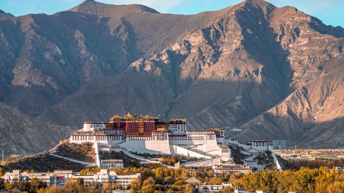 西藏拉萨南山公园布达拉宫正面延时