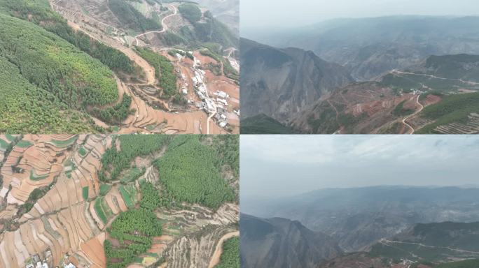 航拍横断山脉高山峡谷梯田4K