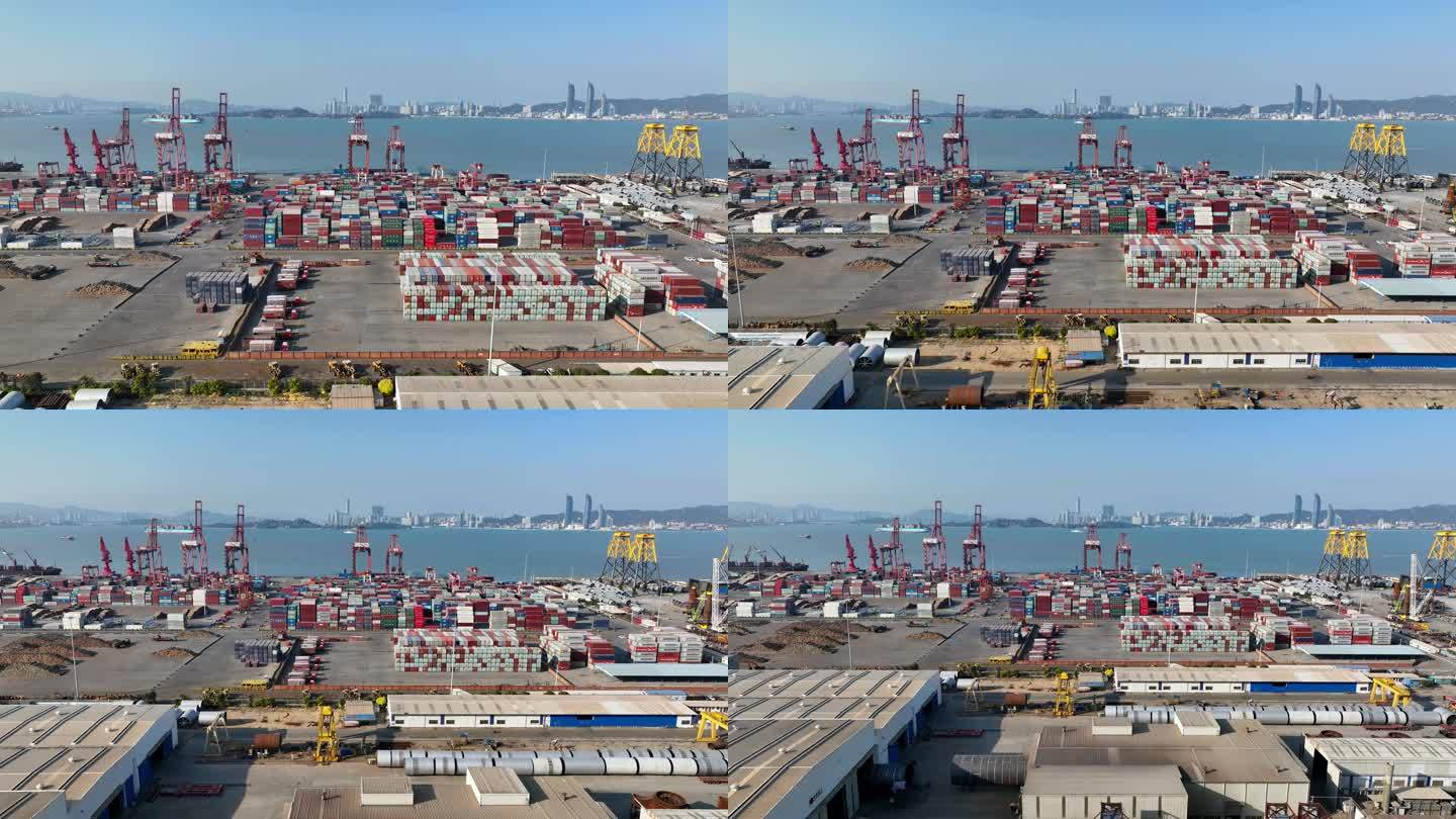 航拍厦门港招银港区集装箱码头重工业制造