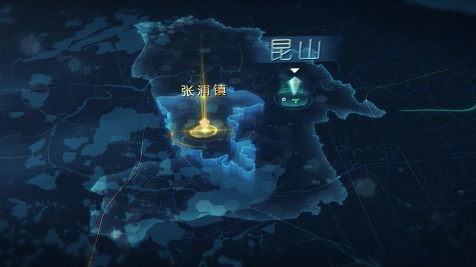蓝色科技地图AE模板（长三角苏州昆山）