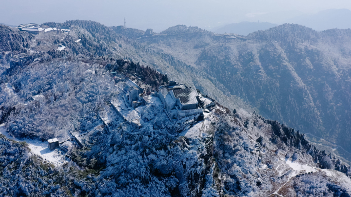 湖南南岳衡山冬季雾凇雪景高质量航拍
