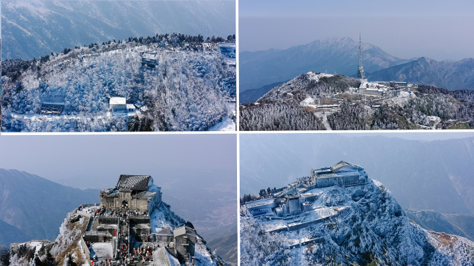 湖南南岳衡山冬季雾凇雪景高质量航拍