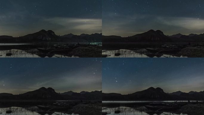 河北易水湖小船星空月升延时摄影