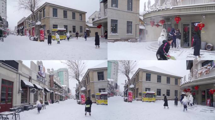 6条高清升格雪中打雪仗嬉闹年轻人素材