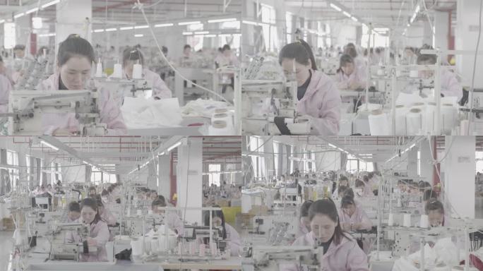 服装厂缝纫女工织布车间生产全景