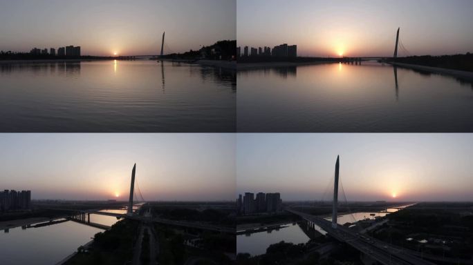 济宁大运河航拍夕阳落日
