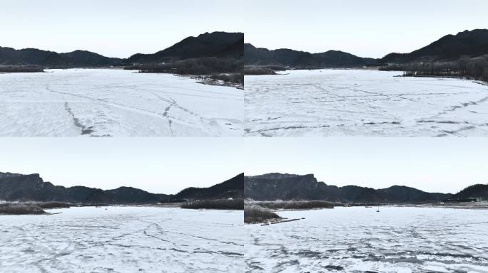 4k航拍冬季冰封湖面