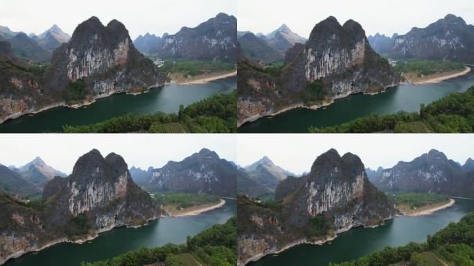 桂林山水漓江自然风光喀斯特地貌航拍