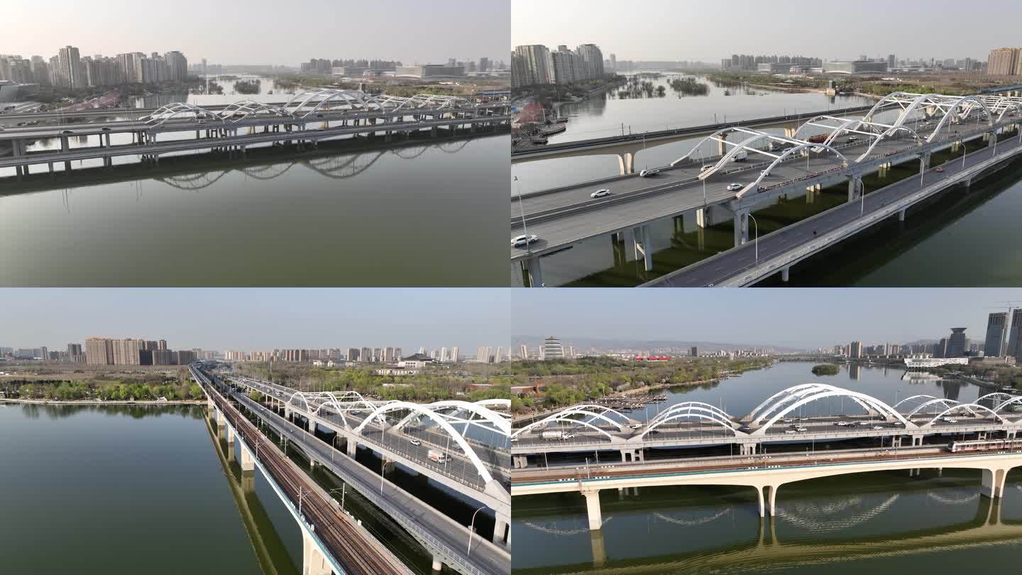 西安灞河拱桥航拍4K原素材