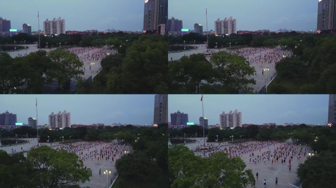 江西萍乡润达国际秋收起义广场夜景蓝调航拍