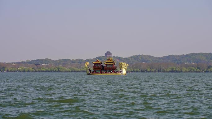 西湖美景 水波荡漾 游船 雷峰塔