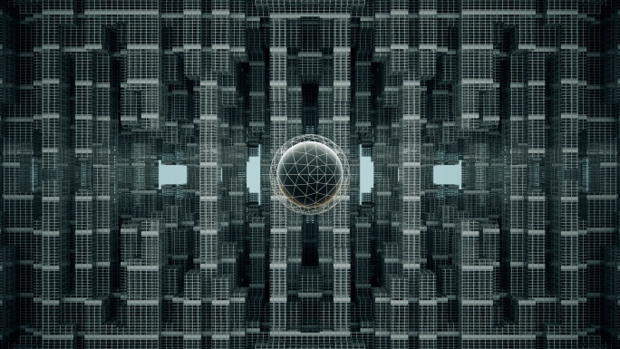 【4K时尚背景】立体城市球体虚幻概念建筑