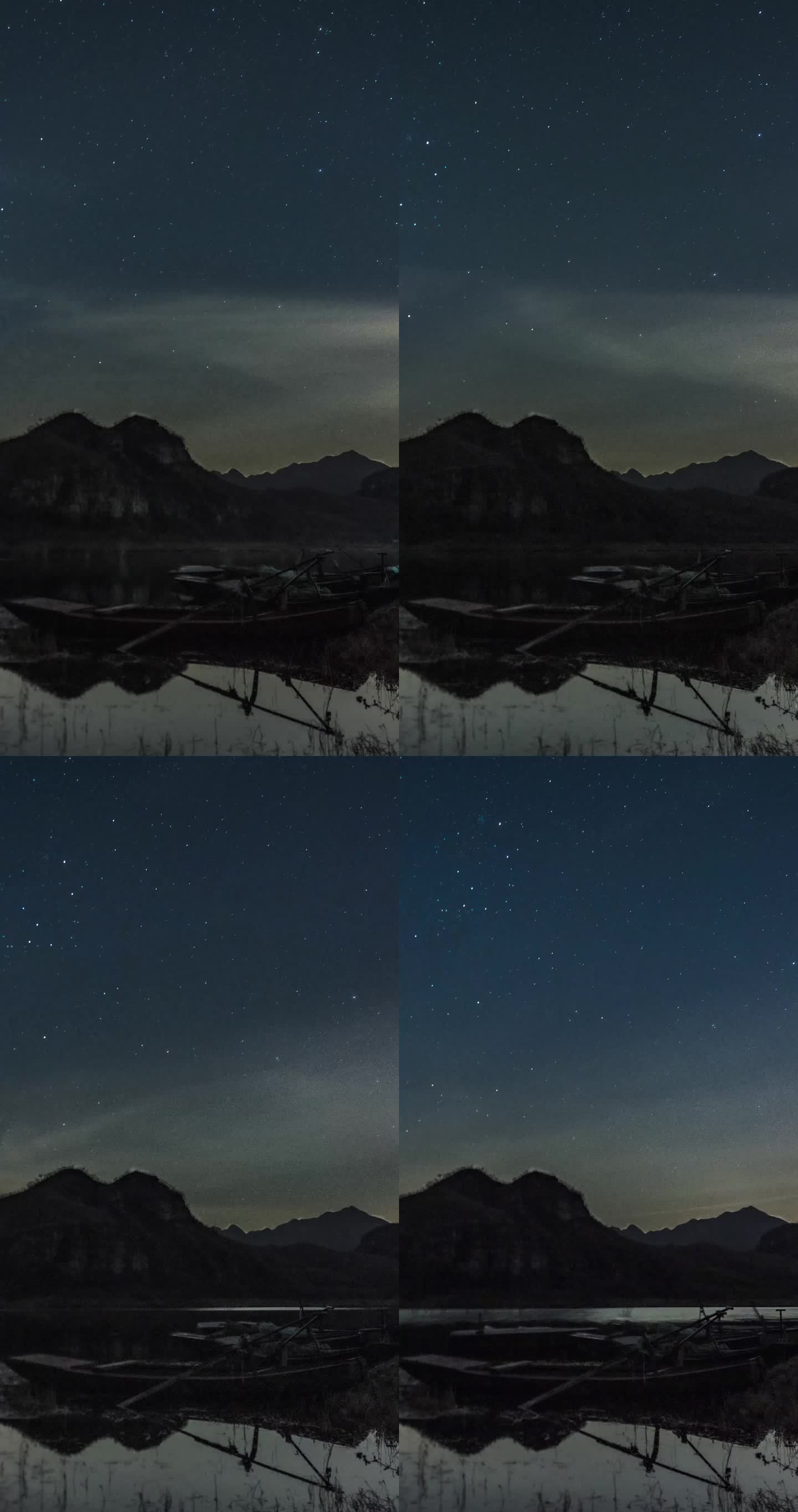 河北易水湖小船星空月升延时摄影-竖版