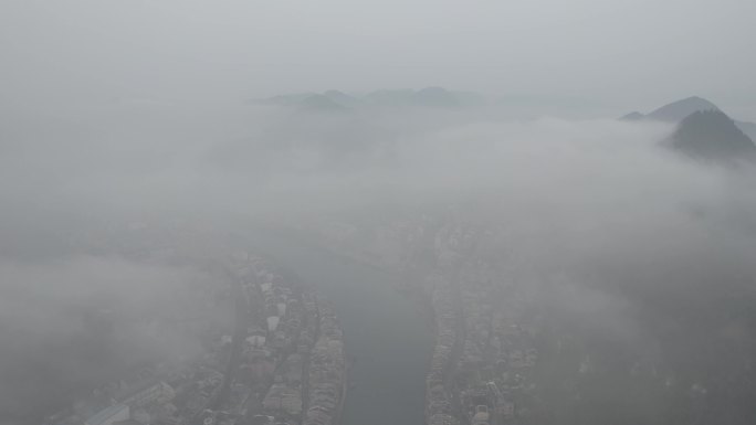 云雾缭绕中的贵州省镇远古镇航拍4k合集