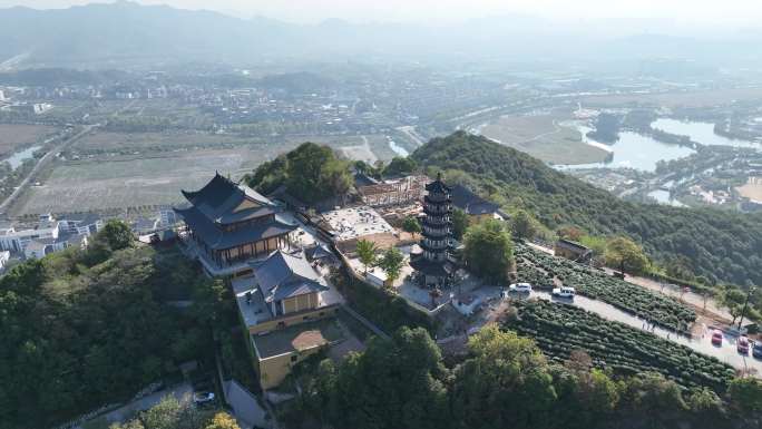 4K 杭州山顶在建寺庙航拍