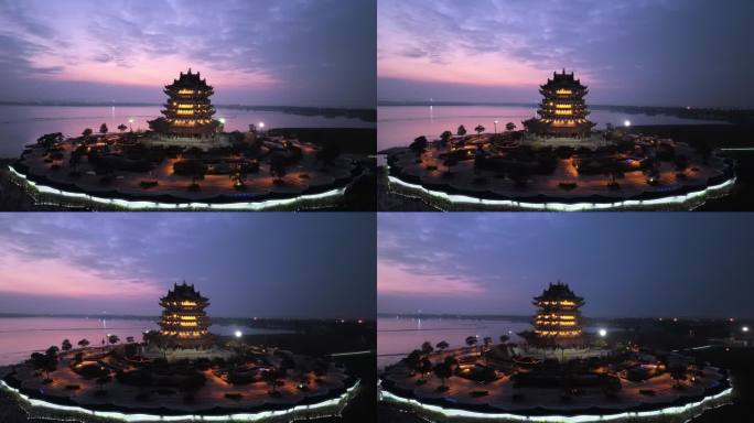 苏州阳澄湖重元寺夜景航拍