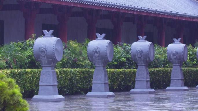 高清4k  雨中古建筑群  汉文化