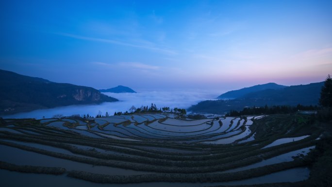 云南元阳梯田夜转日云海延时