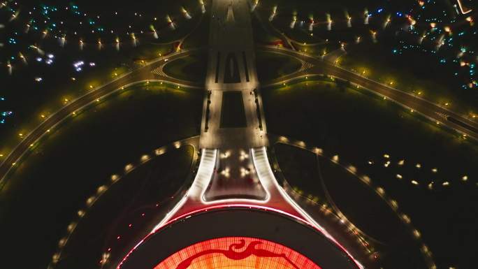东安湖大运公园中国红夜景灯光秀