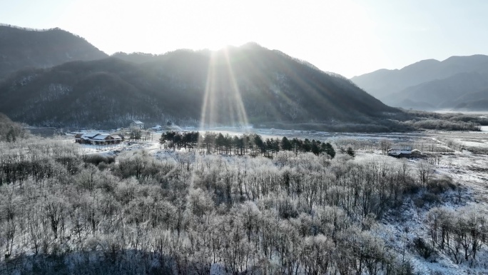 4k航拍冬季雪景日出