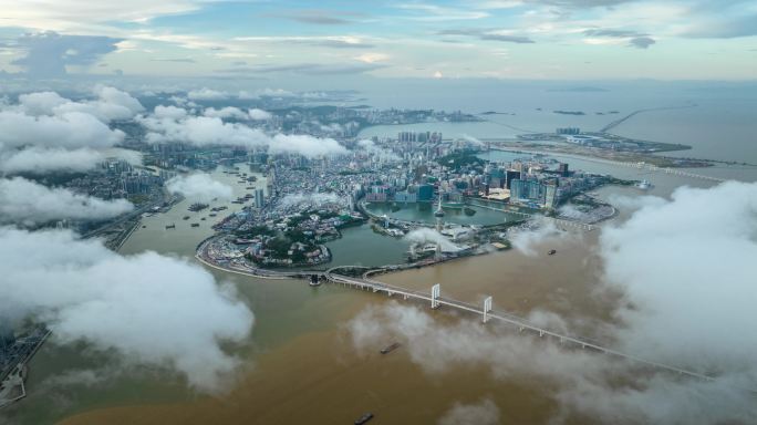 4k大湾区珠海澳门云海航拍延时