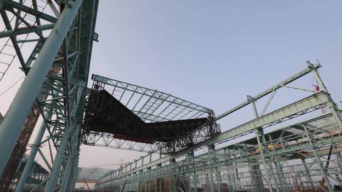 工业厂房结构安装和机械设备吊装延时拍摄