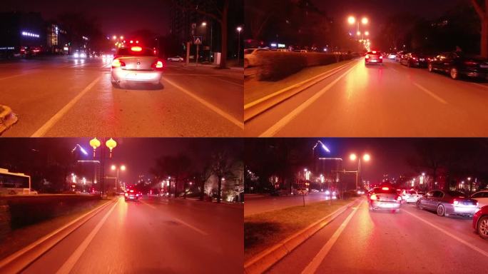 城市夜间道路车流行驶拍摄