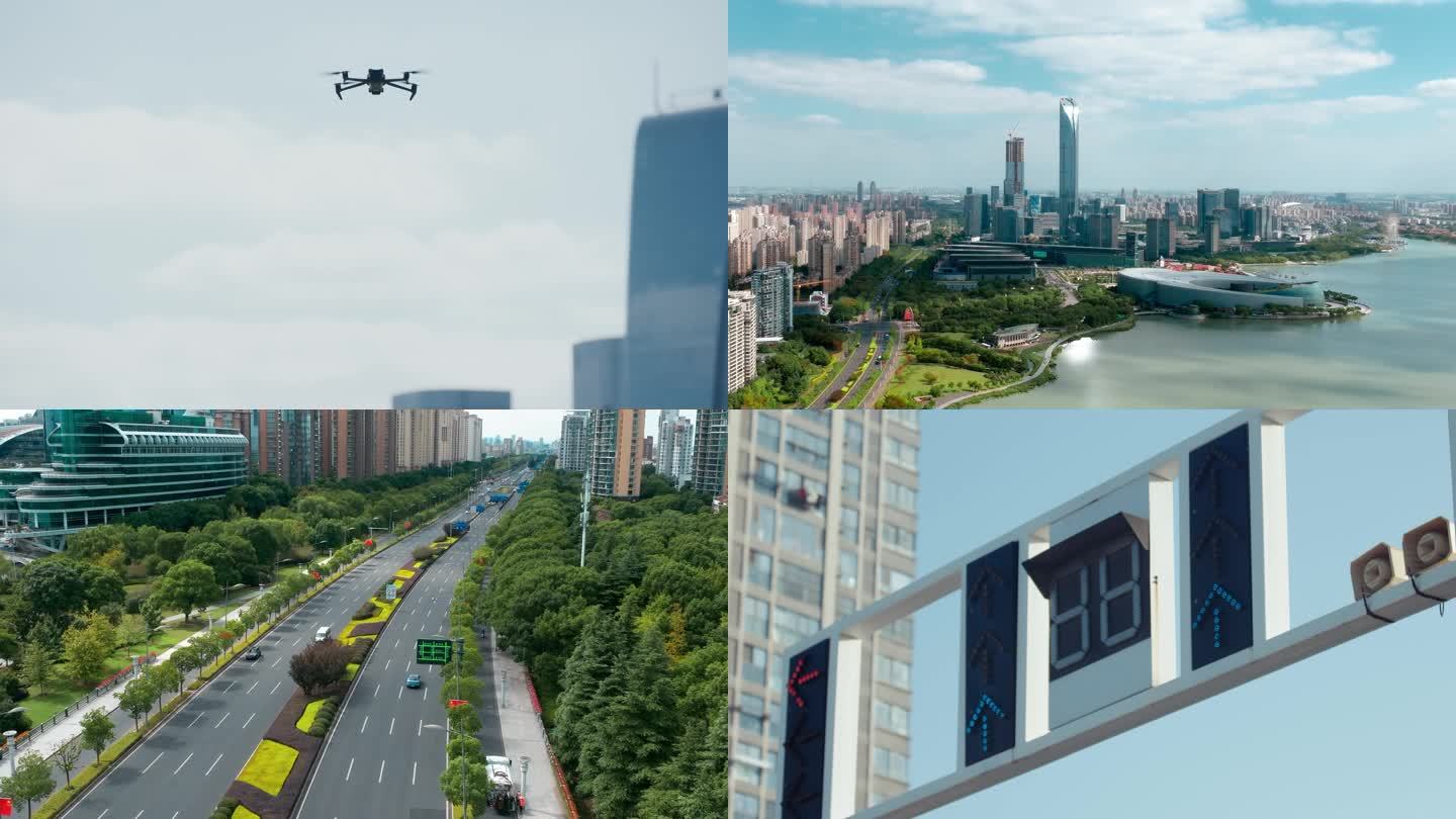 4K_无人机起飞航拍城市路口车流红绿灯
