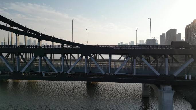 杭州彭埠大桥钢铁桥梁航拍