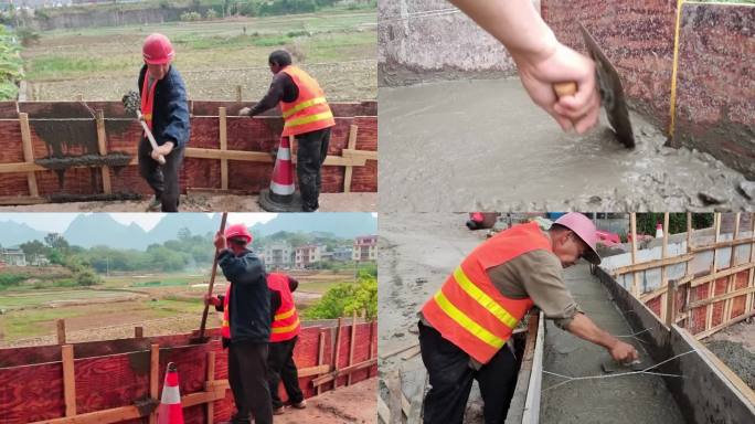 农民工修路铺路村庄沏砖搅拌泥水匠围墙施工