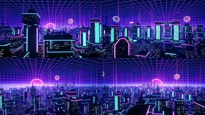 赛博朋克虚拟城市穿梭荧光霓虹建筑意象2