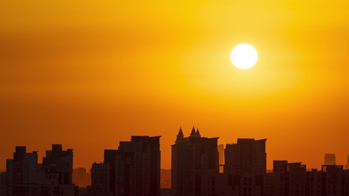 【4K】北京城市日出 暖暖上升的太阳