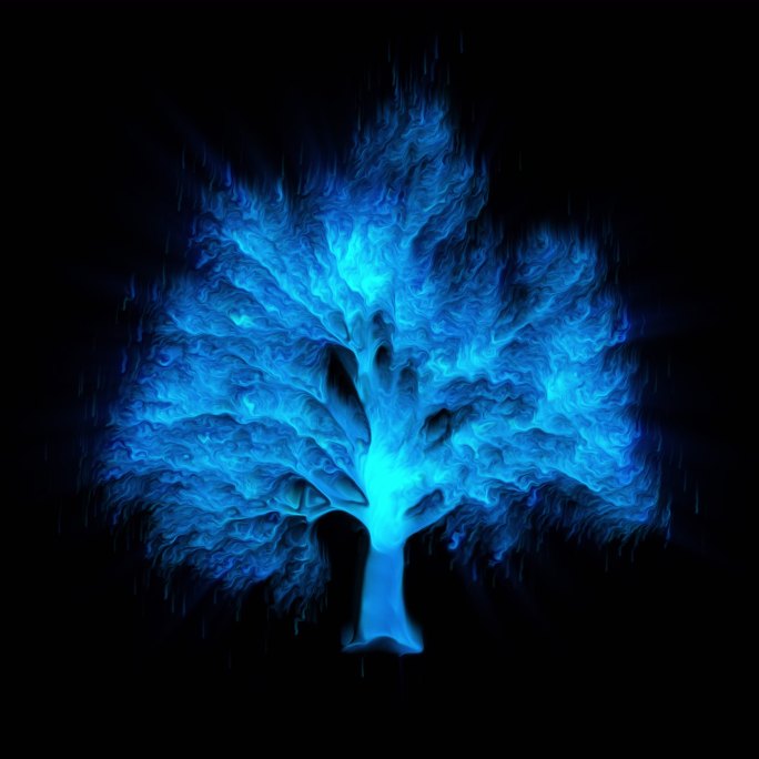 蓝色水墨树