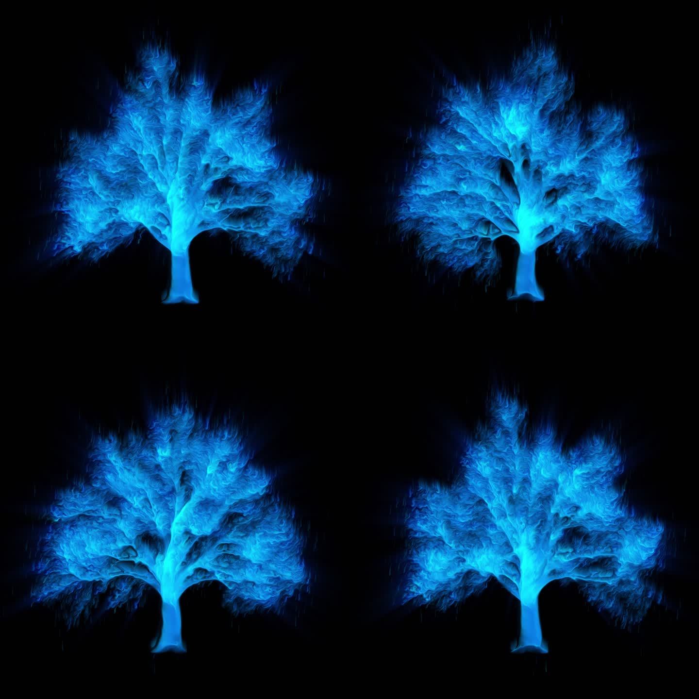蓝色水墨树