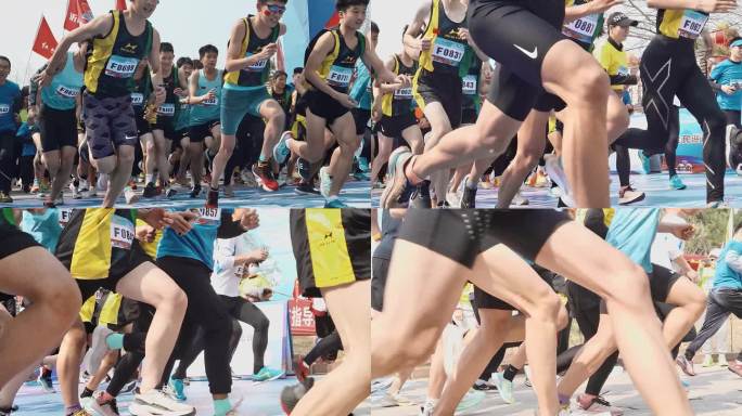 马拉松跑步运动员起跑慢动作