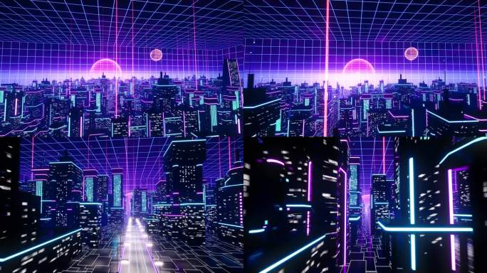 赛博朋克虚拟城市霓虹荧光都市穿梭场景2