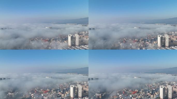 瑞丽市城区平流雾延时航拍